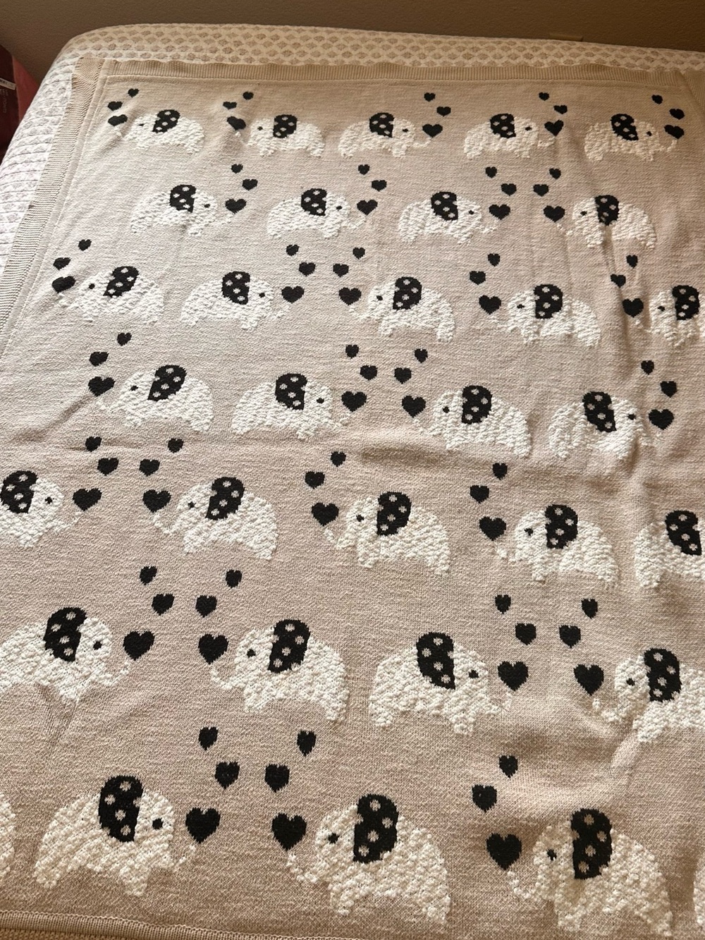Plush Elephant Knit Baby Blanket - Cream and Black